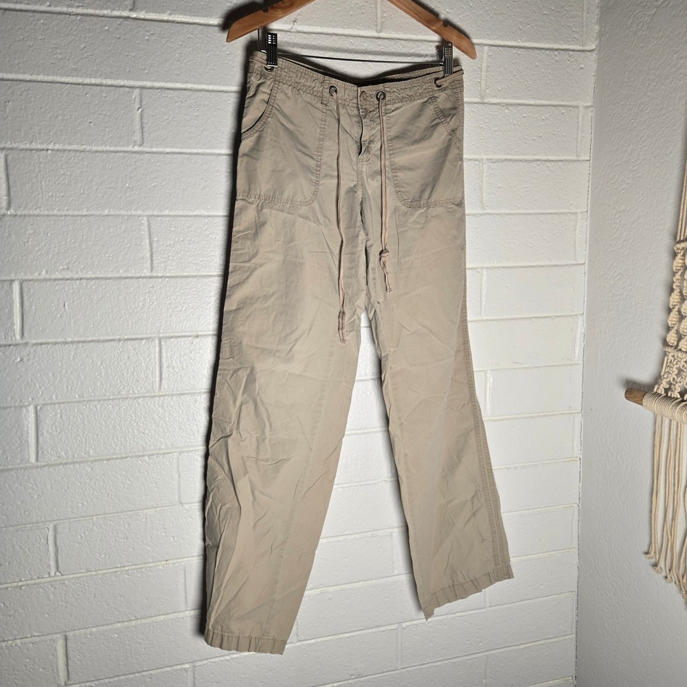 London Jean Womens Pants Beige Cotton Drawstring Low Rise Straight Leg 4 L